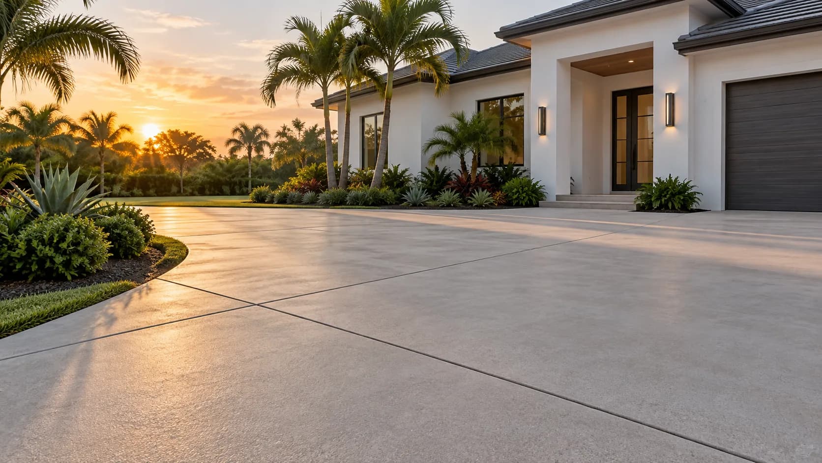 Concrete driveway at a South Florida home at dawn